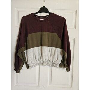 Hurley Sweatshirt Small Maroon Gray Colorblock Cropped Pullover Baggy Pockets